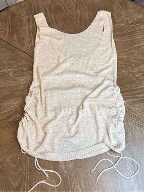 Sleeveless Cream Knit Ruched Tank cover up